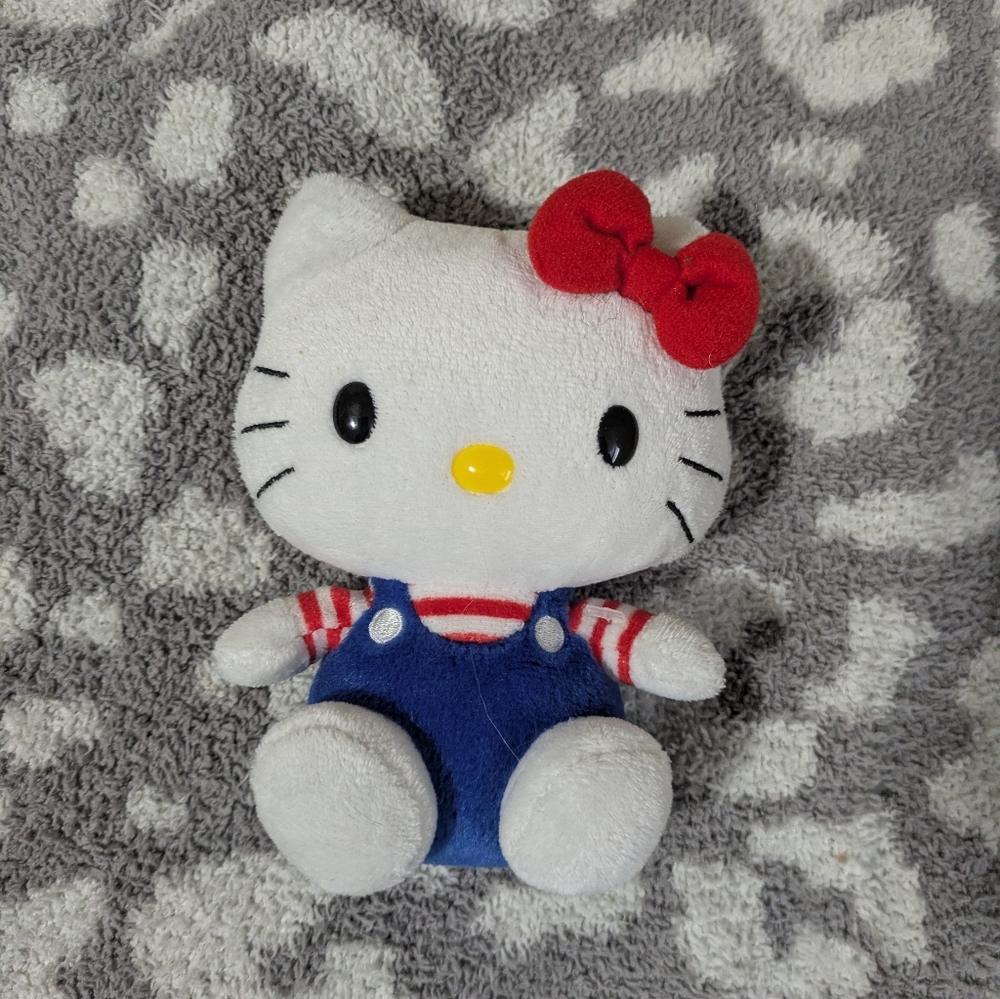 Hello Kitty Plush with Red Bow and Blue Outfit